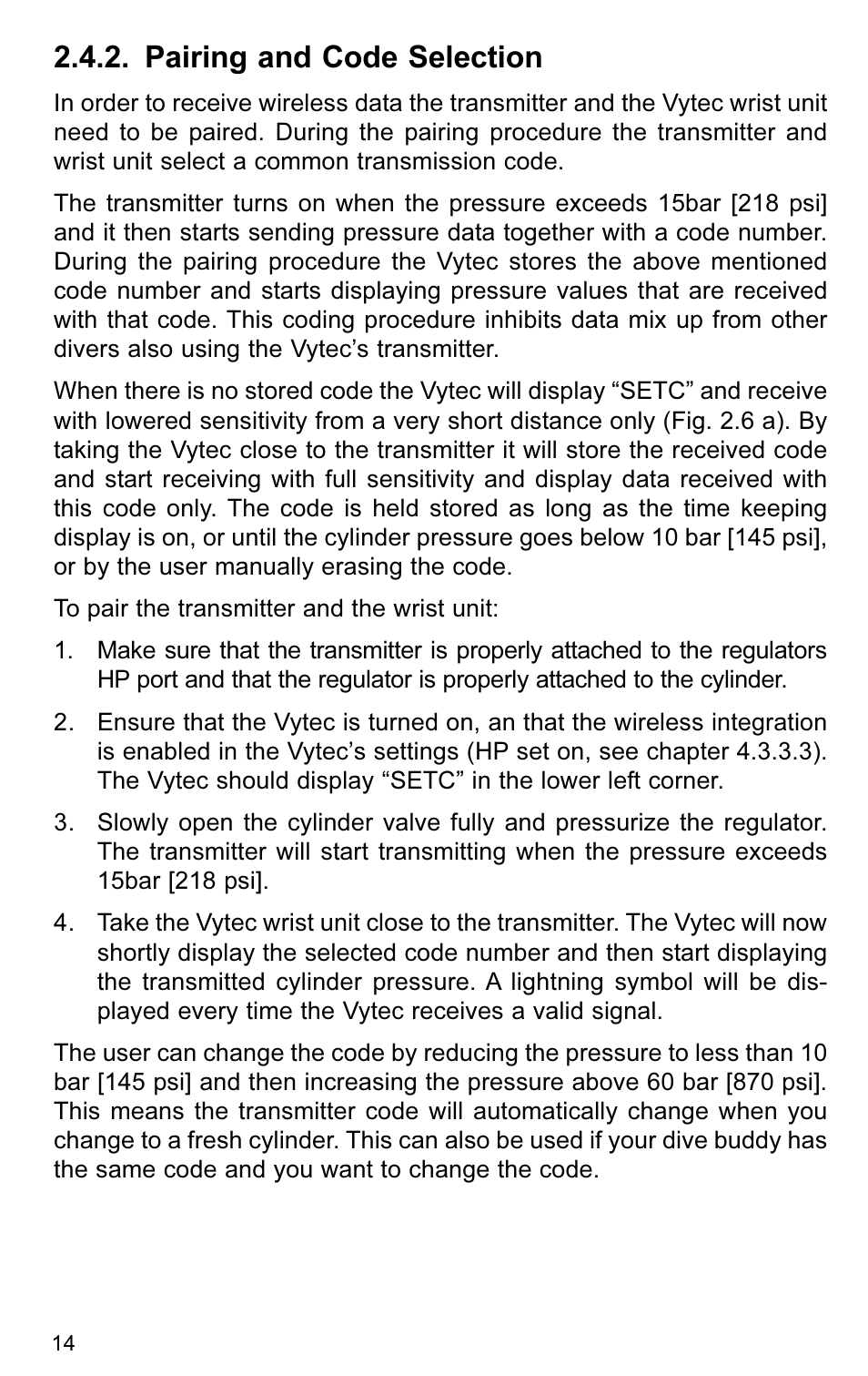 Pairing and code selection | SUUNTO VYTEC User Manual | Page 16 / 84