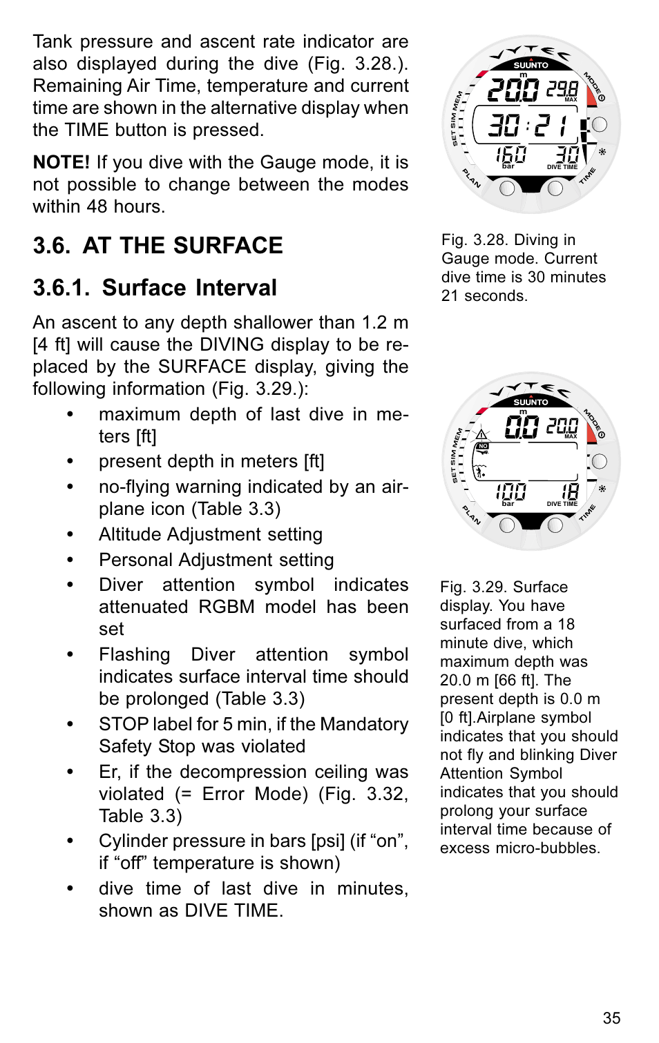 At the surface 3.6.1. surface interval | SUUNTO VYTEC User Manual | Page 37 / 84