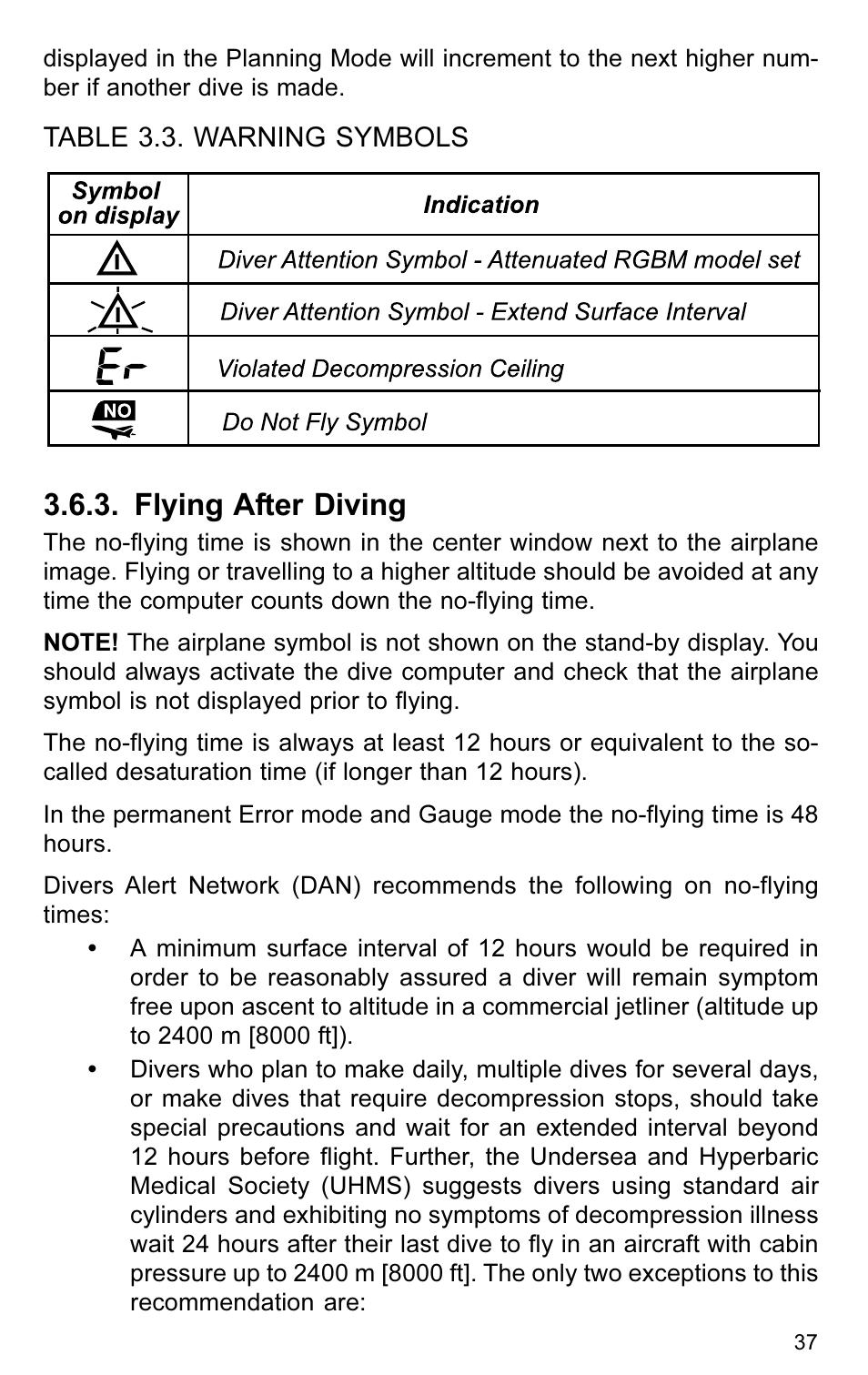 Flying after diving | SUUNTO VYTEC User Manual | Page 39 / 84