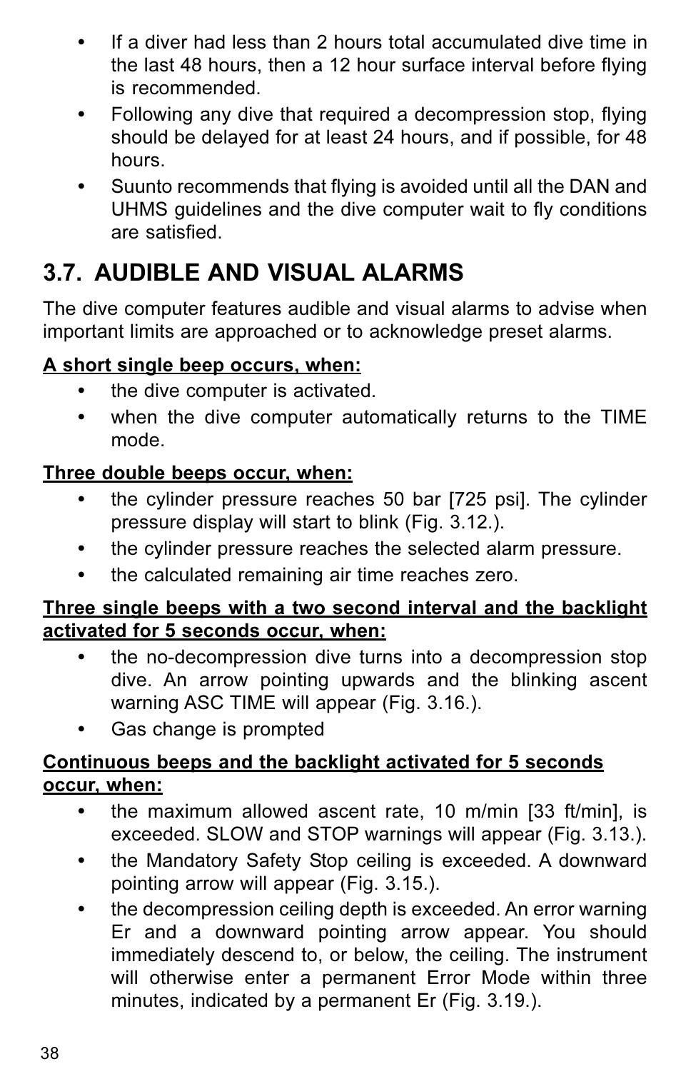 Audible and visual alarms | SUUNTO VYTEC User Manual | Page 40 / 84