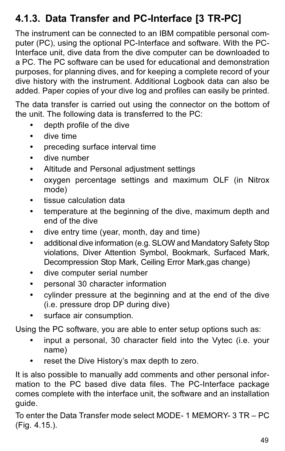 Data transfer and pc-interface [3 tr-pc | SUUNTO VYTEC User Manual | Page 51 / 84