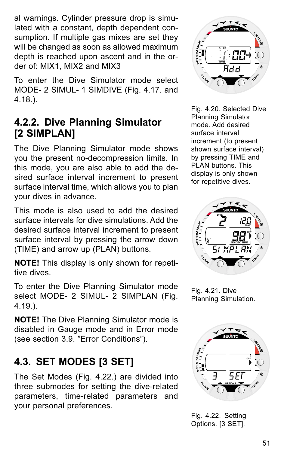 Dive planning simulator [2 simplan, Set modes [3 set | SUUNTO VYTEC User Manual | Page 53 / 84