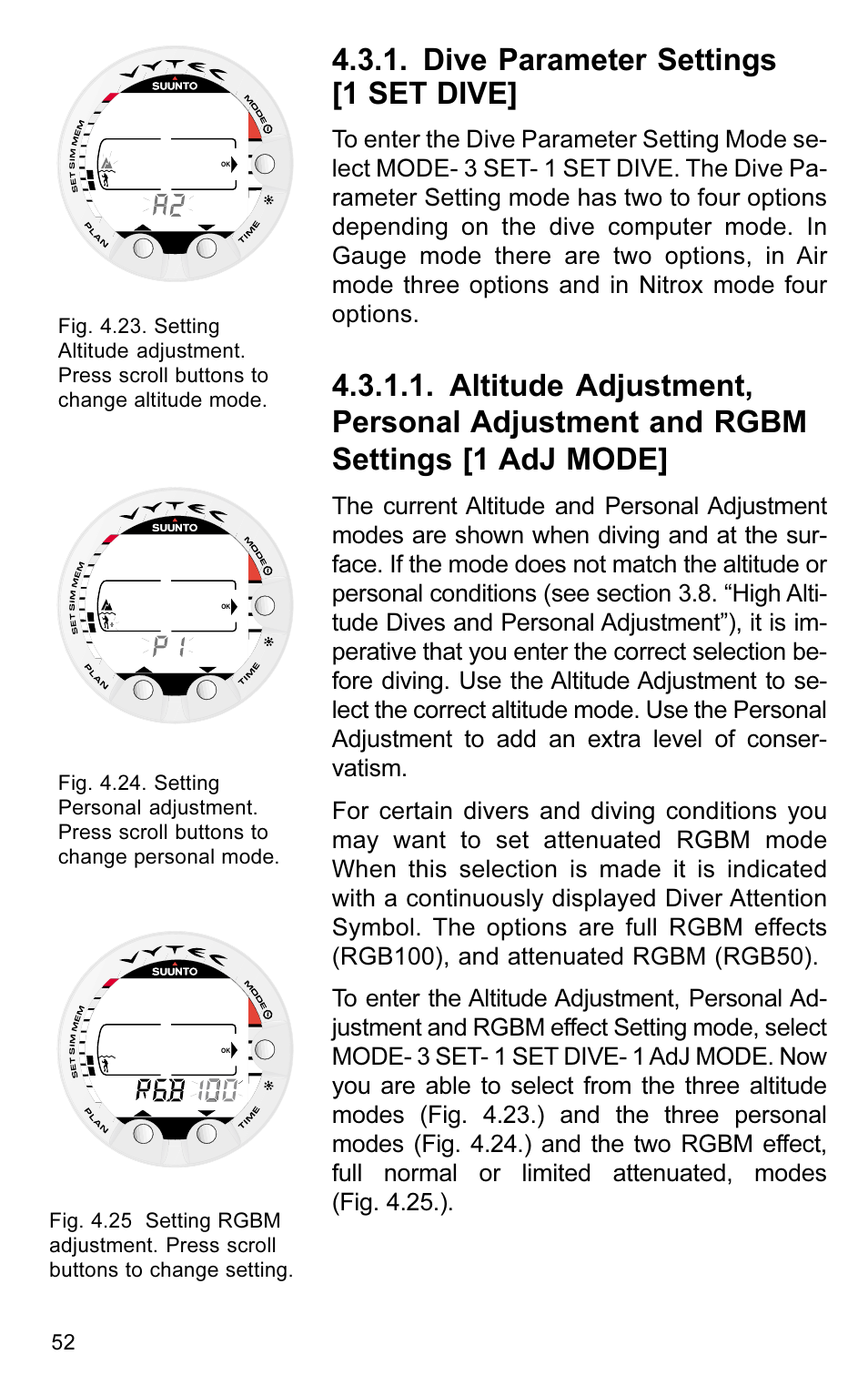 Dive parameter settings [1 set dive | SUUNTO VYTEC User Manual | Page 54 / 84