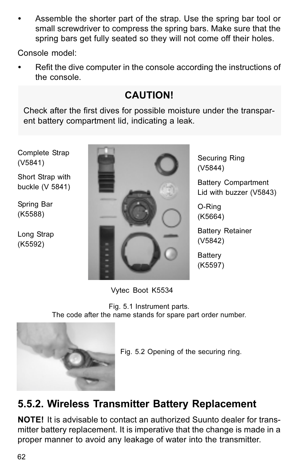 Wireless transmitter battery replacement, Caution | SUUNTO VYTEC User Manual | Page 64 / 84