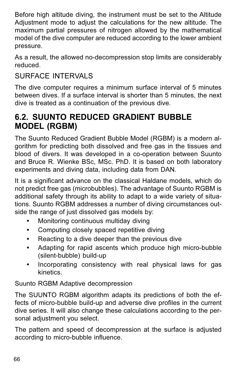 Suunto reduced gradient bubble model (rgbm) | SUUNTO VYTEC User Manual | Page 68 / 84