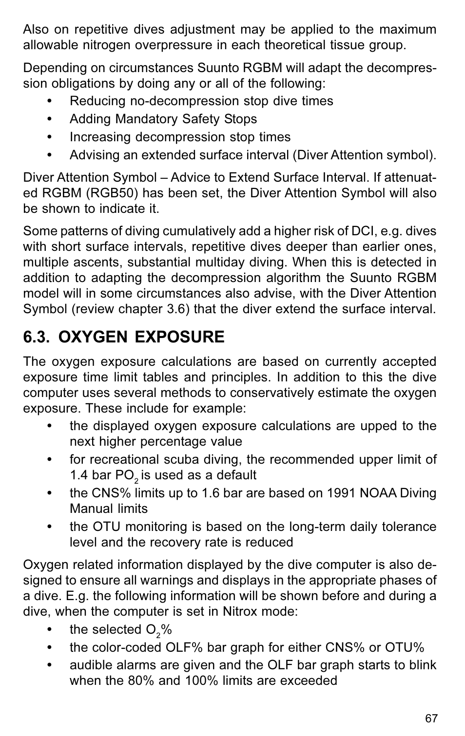 Oxygen exposure | SUUNTO VYTEC User Manual | Page 69 / 84