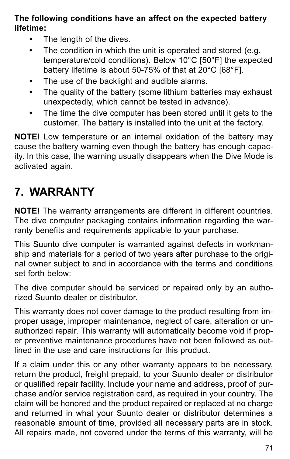 Warranty | SUUNTO VYTEC User Manual | Page 73 / 84