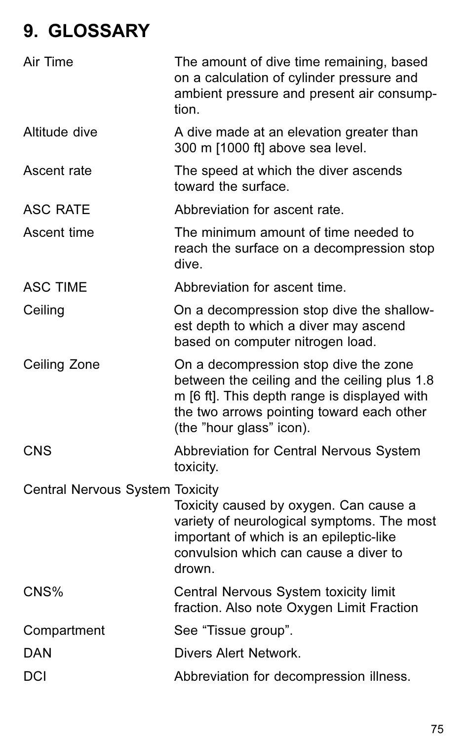 Glossary | SUUNTO VYTEC User Manual | Page 77 / 84