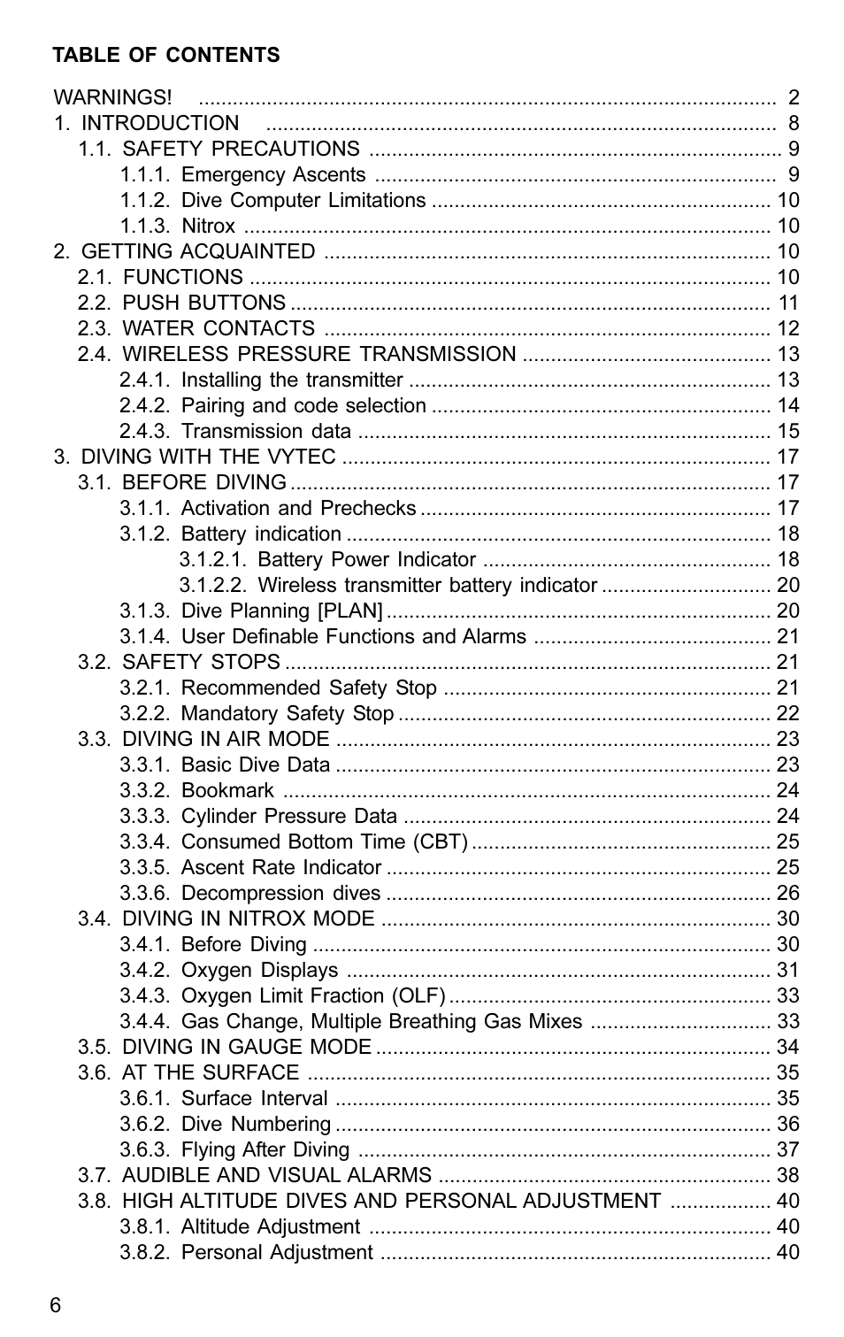 SUUNTO VYTEC User Manual | Page 8 / 84