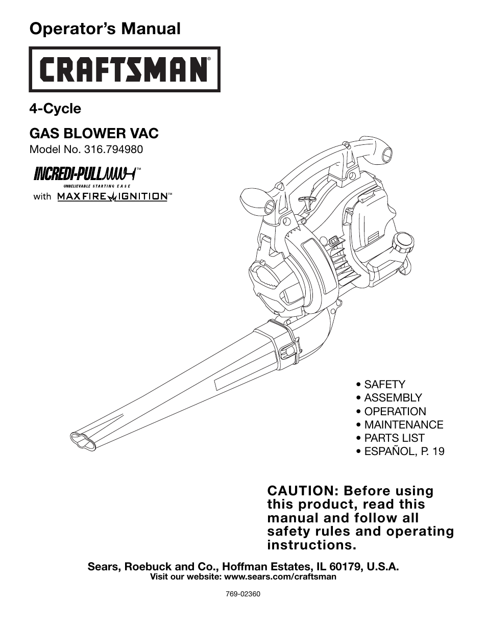 Craftsman 316.79498 User Manual | 40 pages