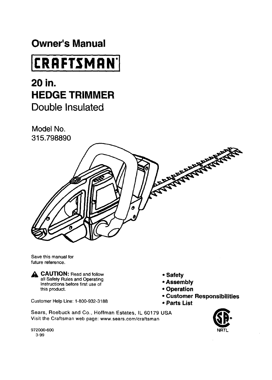 Craftsman 315.798890 User Manual | 14 pages