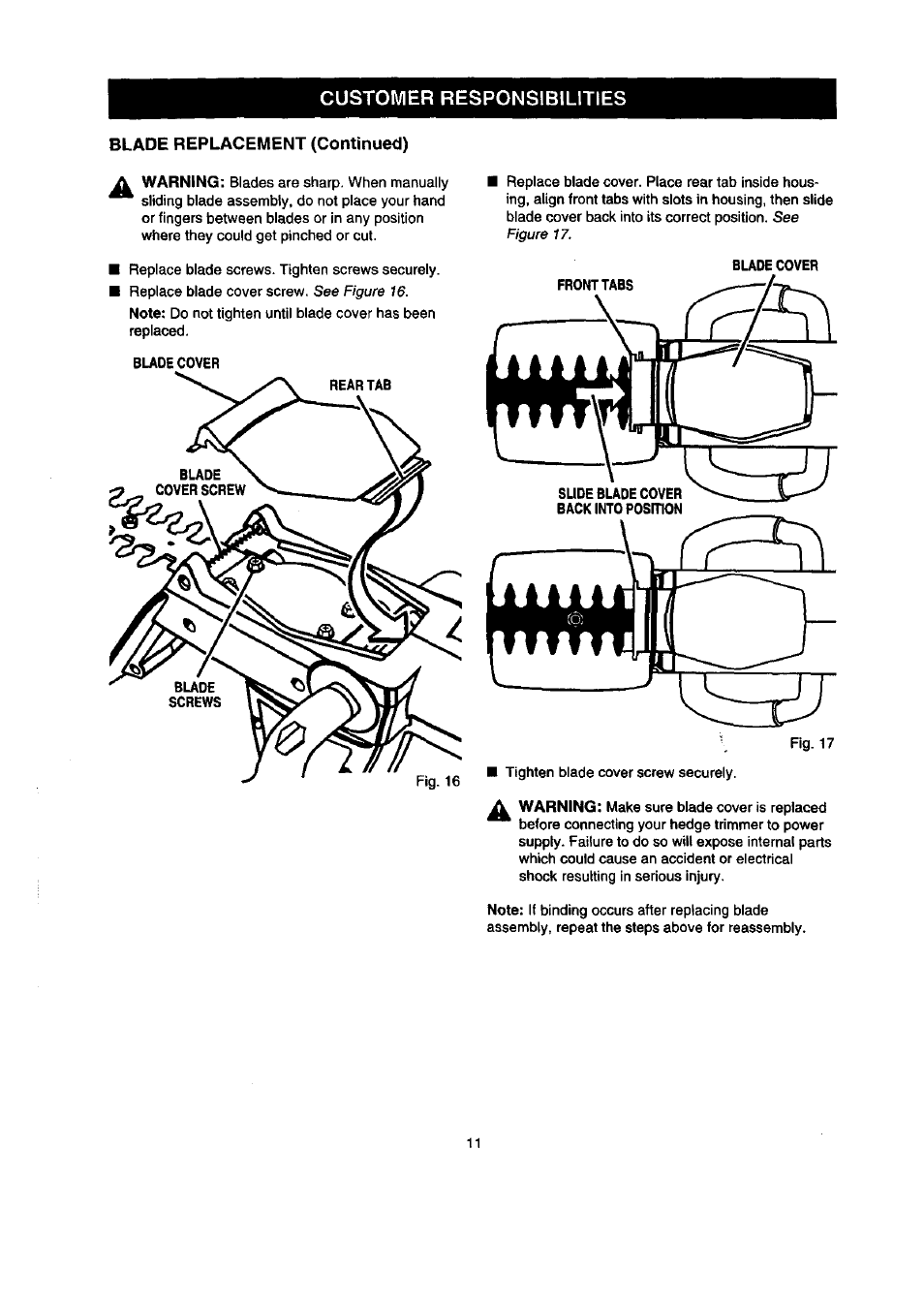 Customer responsibilities | Craftsman 315.798890 User Manual | Page 11 / 14