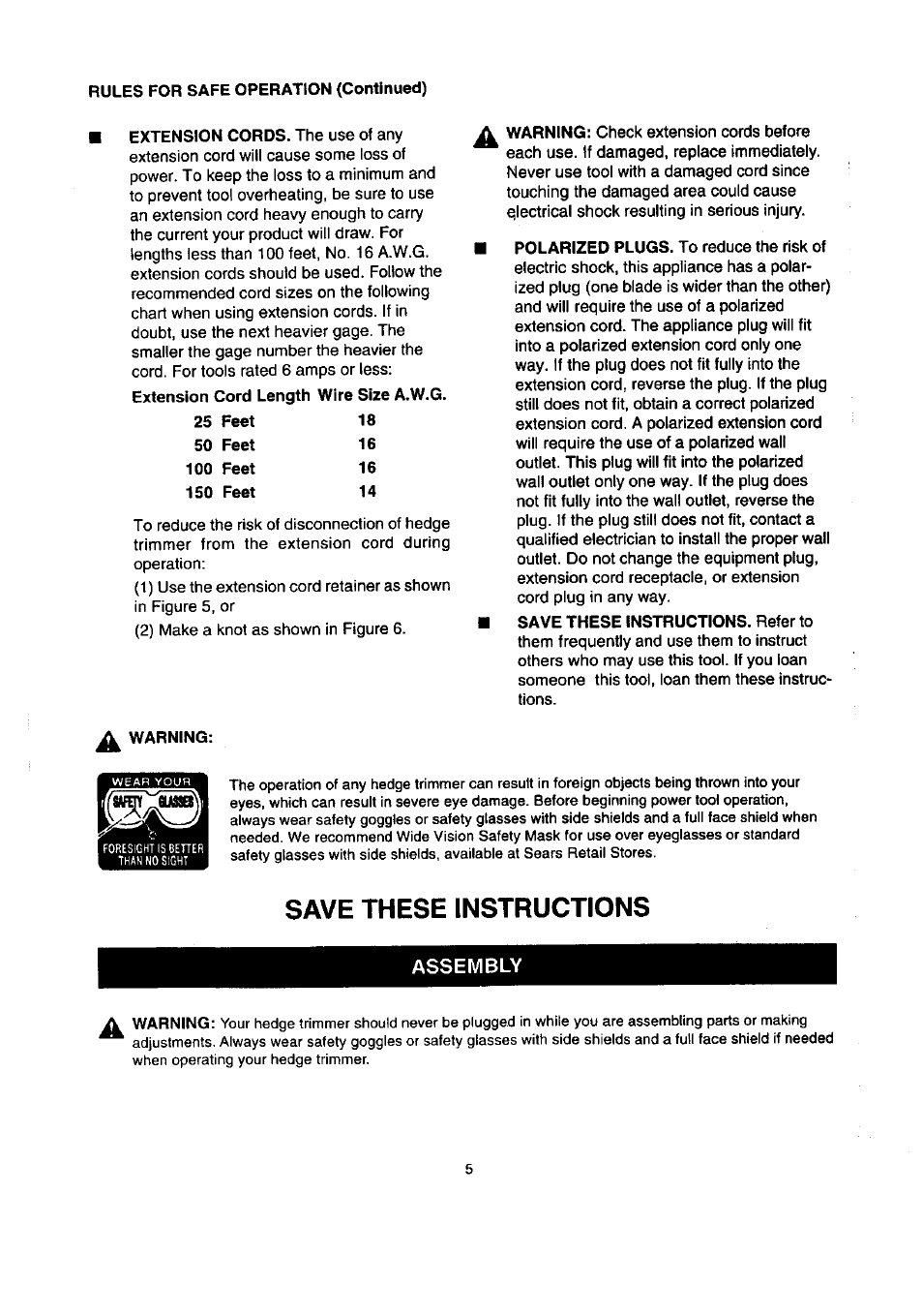 Save these instructions, Assembly | Craftsman 315.798890 User Manual | Page 5 / 14