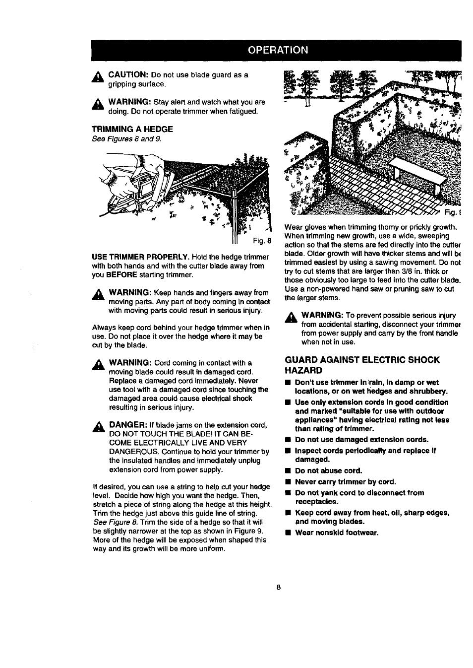Operation, Guard against electric shock hazard | Craftsman 315.798890 User Manual | Page 8 / 14