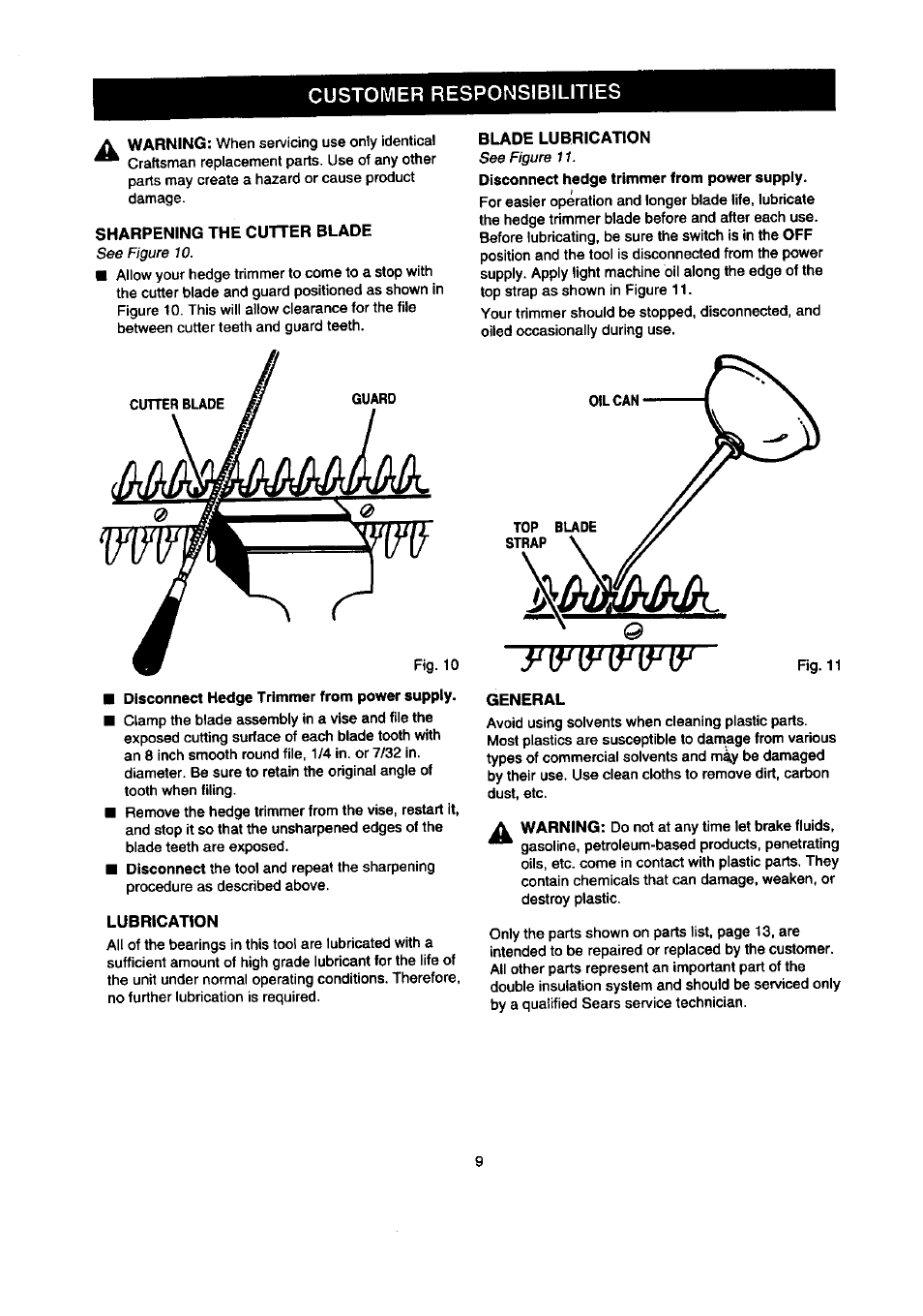 Customer responsibilities | Craftsman 315.798890 User Manual | Page 9 / 14