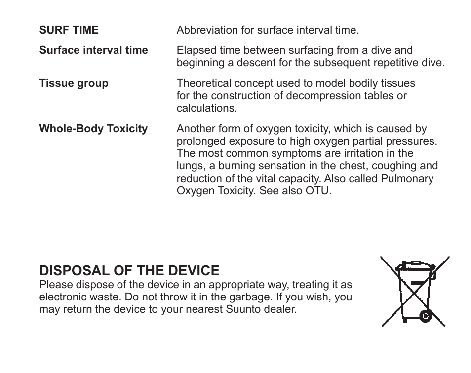 Disposal of the device | SUUNTO Zoop User Manual | Page 105 / 108