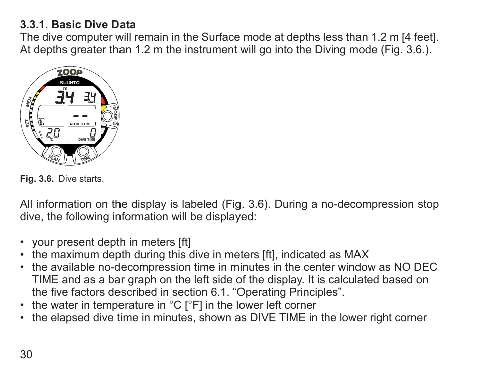 Basic dive data | SUUNTO Zoop User Manual | Page 32 / 108