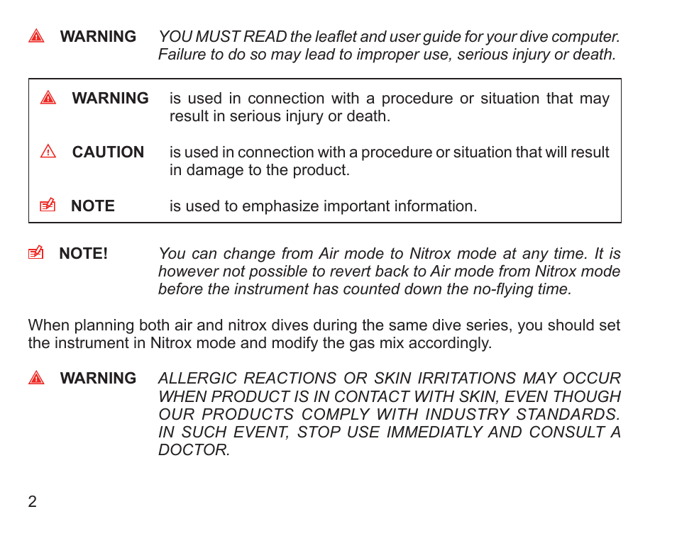 Warnings | SUUNTO Zoop User Manual | Page 4 / 108