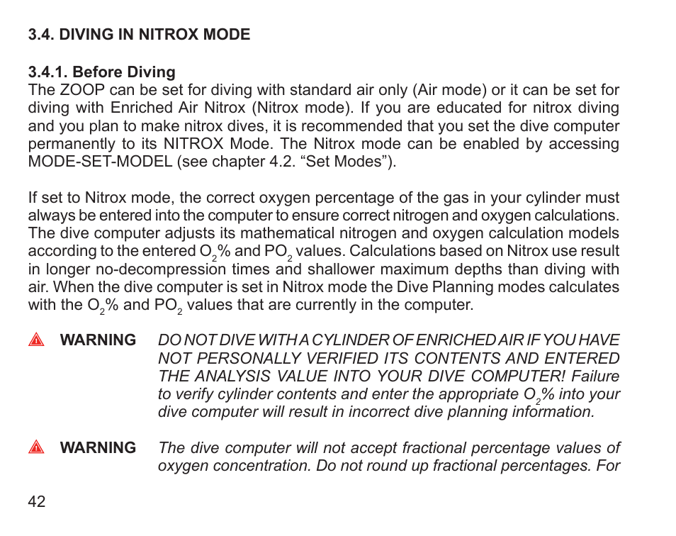 Diving in nitrox mode, Before diving | SUUNTO Zoop User Manual | Page 44 / 108