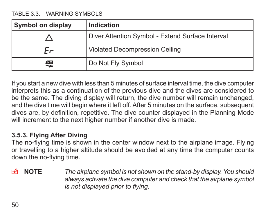 Flying after diving | SUUNTO Zoop User Manual | Page 52 / 108