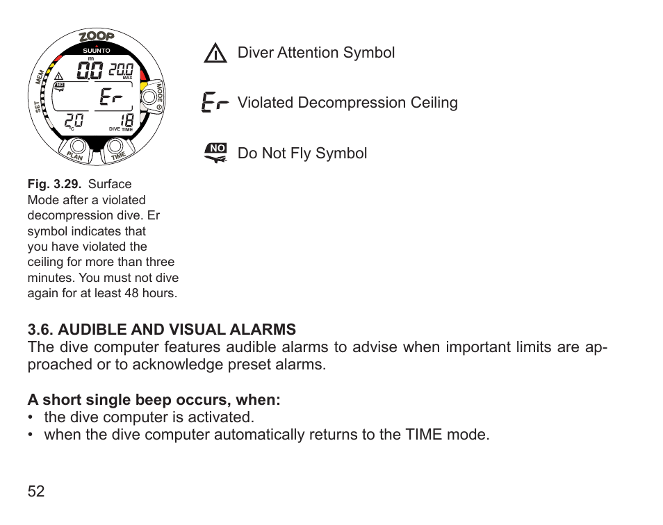 Audible and visual alarms | SUUNTO Zoop User Manual | Page 54 / 108