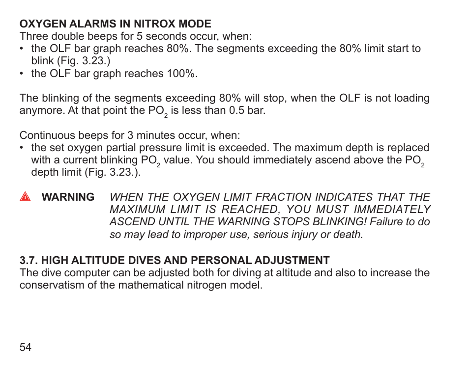 High altitude dives and personal adjustment | SUUNTO Zoop User Manual | Page 56 / 108