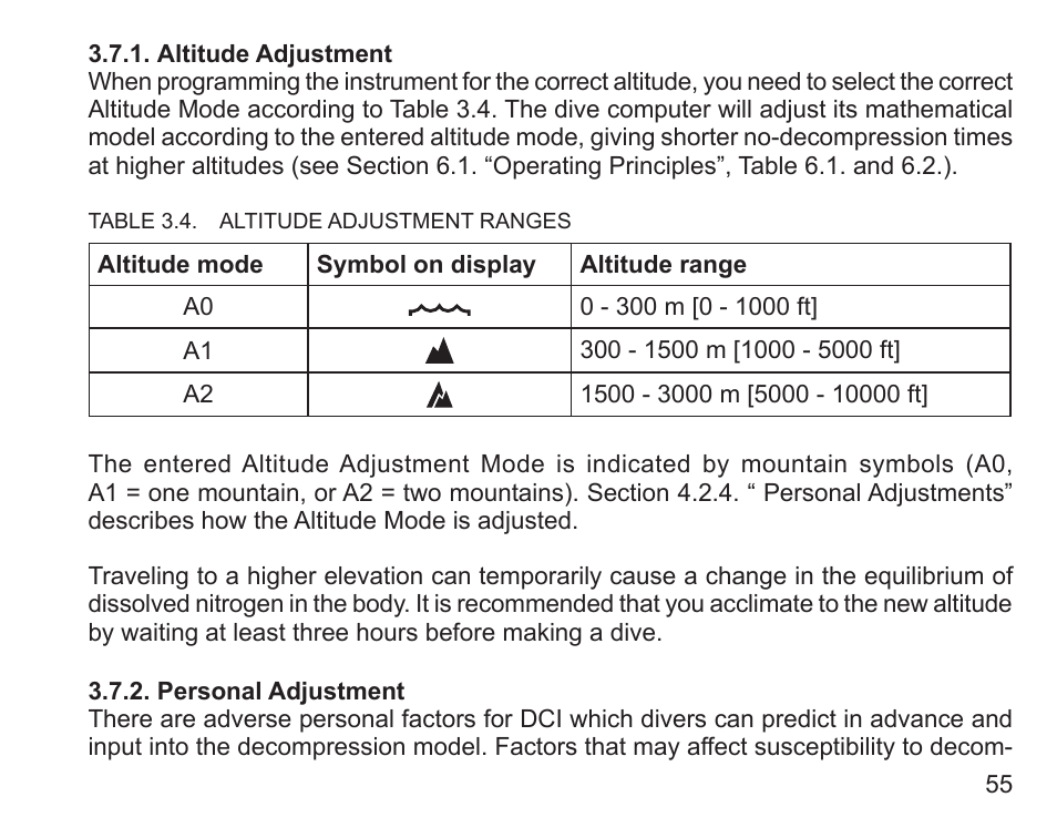 Altitude adjustment, Personal adjustment | SUUNTO Zoop User Manual | Page 57 / 108