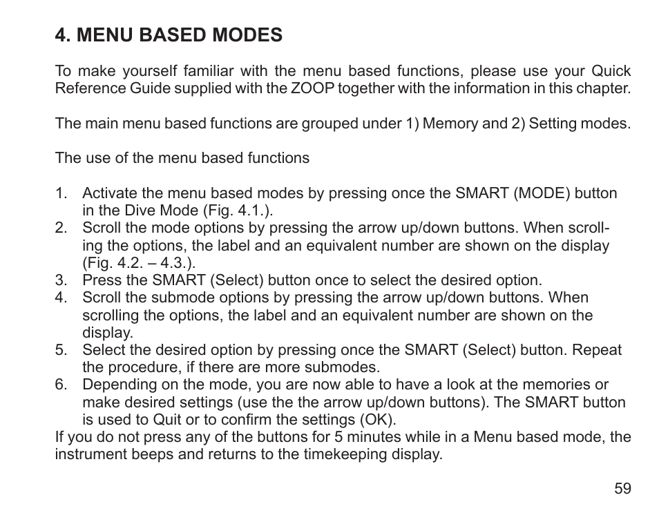 Menu based modes | SUUNTO Zoop User Manual | Page 61 / 108