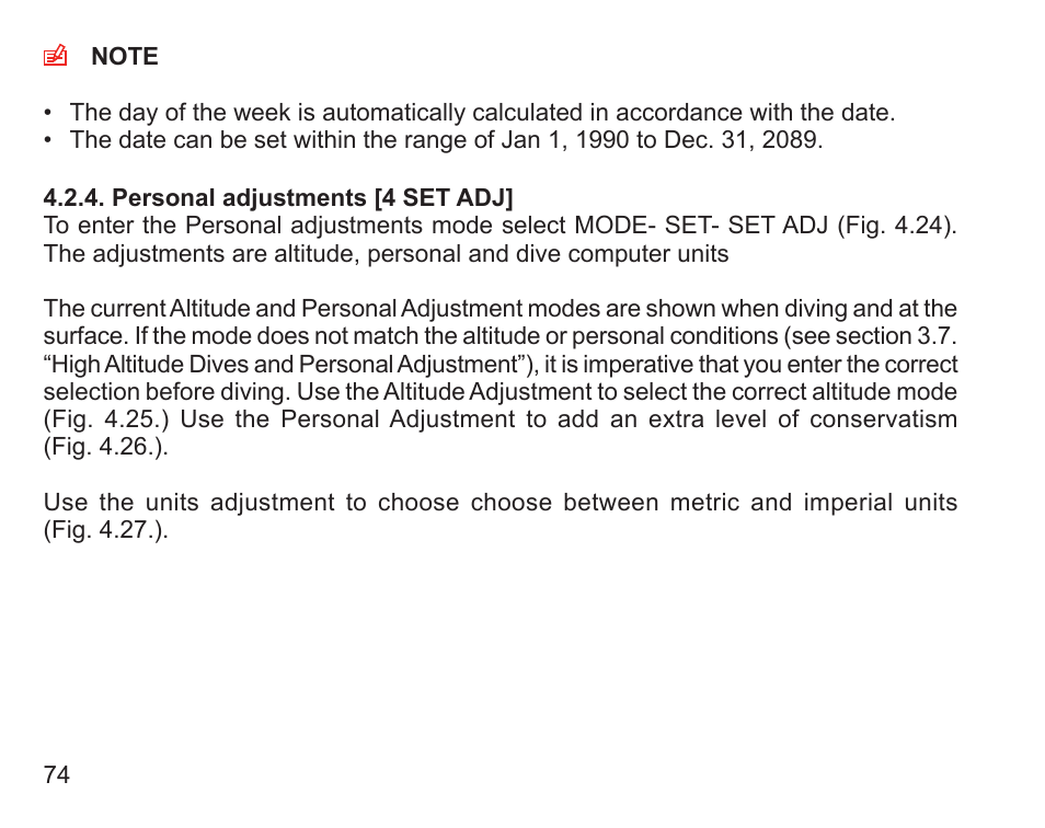 Personal adjustments [4 set adj | SUUNTO Zoop User Manual | Page 76 / 108