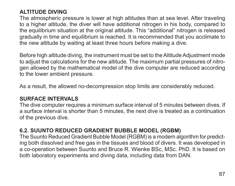 Suunto reduced gradient bubble model (rgbm) | SUUNTO Zoop User Manual | Page 89 / 108