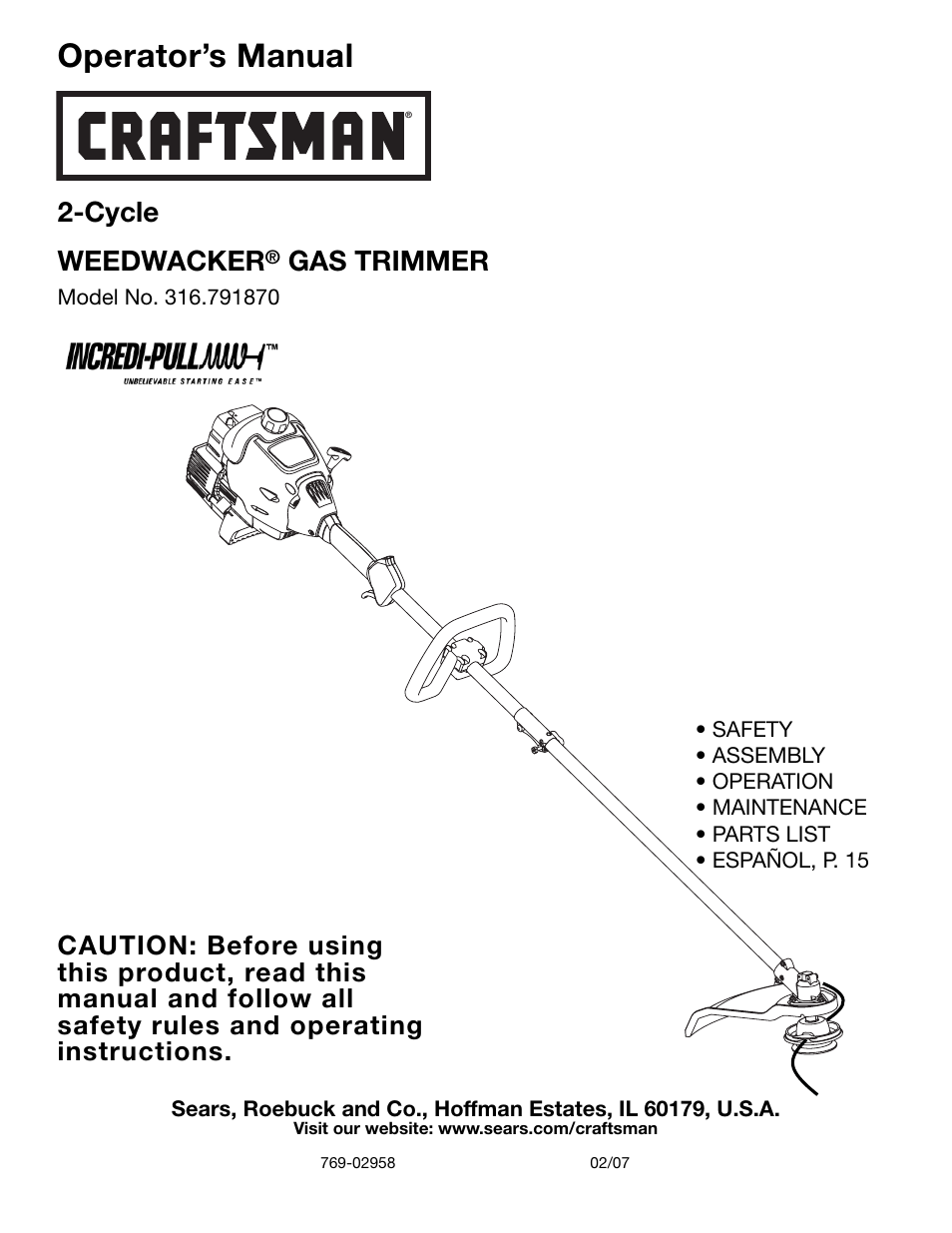 Craftsman 316.79187 User Manual | 32 pages