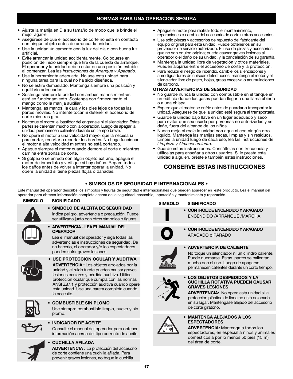 Conserve estas instrucciones | Craftsman 316.79187 User Manual | Page 17 / 32