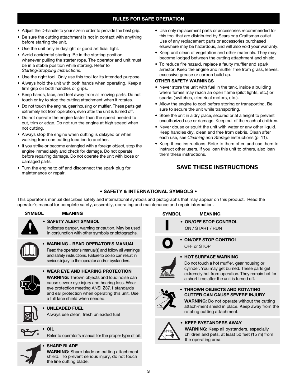 Save these instructions | Craftsman 316.79187 User Manual | Page 3 / 32