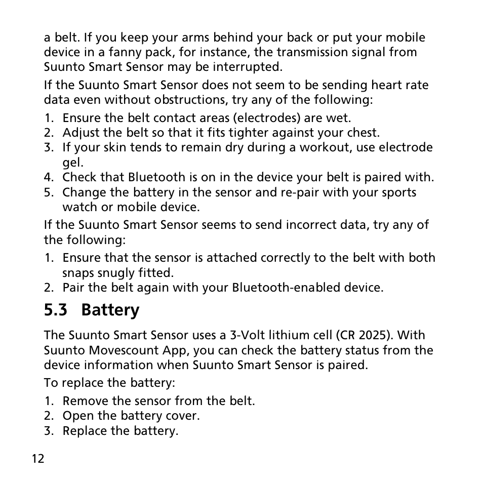 3 battery | SUUNTO SMART SENSOR User Manual | Page 12 / 22