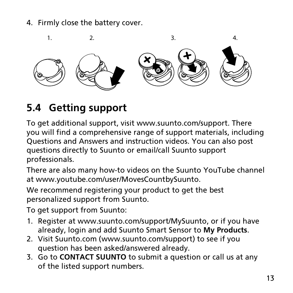 4 getting support | SUUNTO SMART SENSOR User Manual | Page 13 / 22