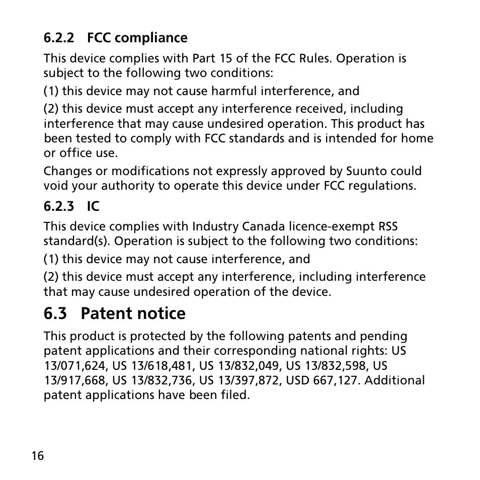 2 fcc compliance, 3 ic, 3 patent notice | SUUNTO SMART SENSOR User Manual | Page 16 / 22