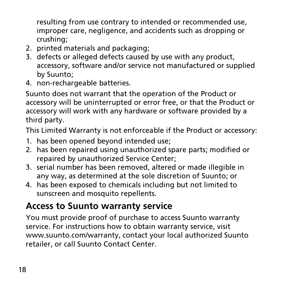 Access to suunto warranty service | SUUNTO SMART SENSOR User Manual | Page 18 / 22