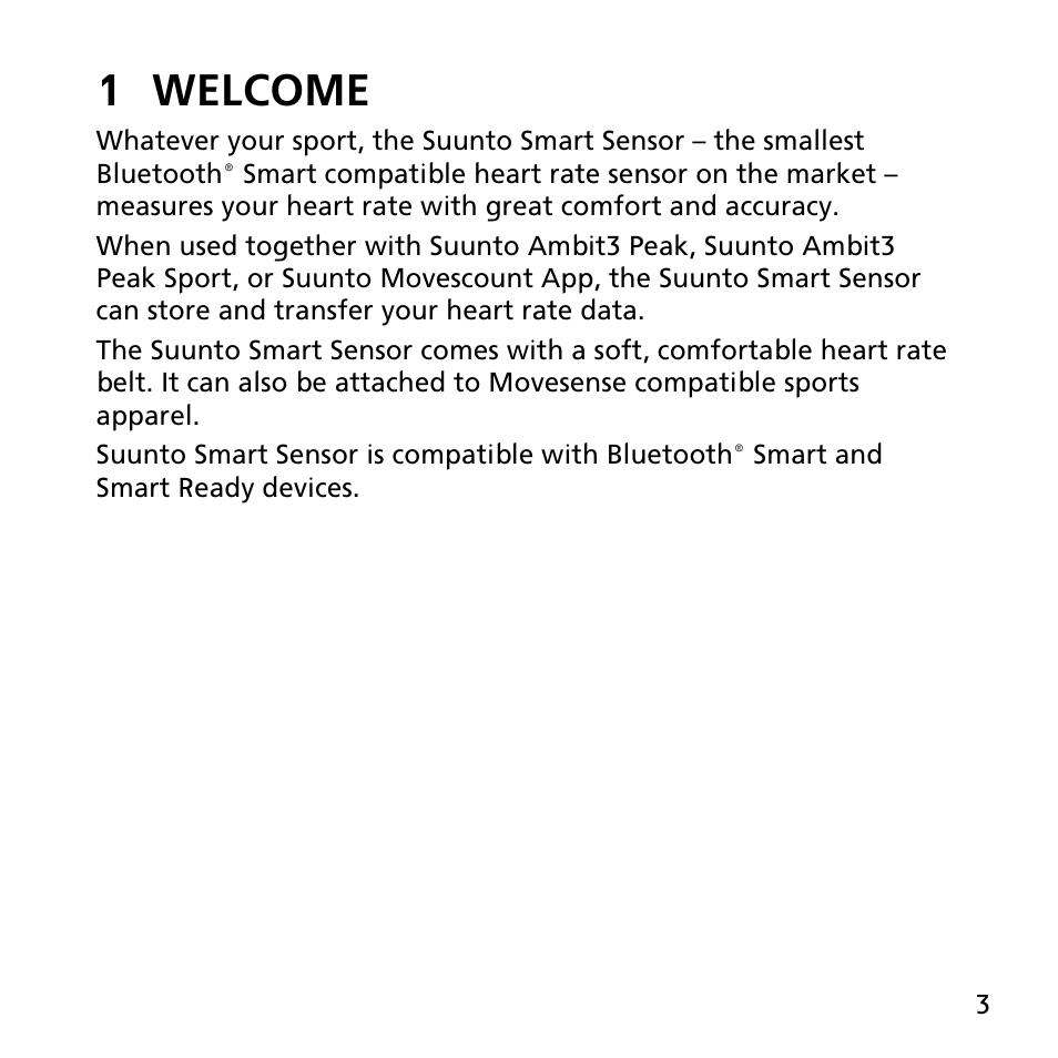 1 welcome | SUUNTO SMART SENSOR User Manual | Page 3 / 22