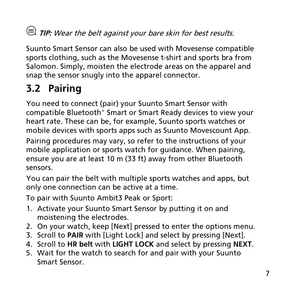 2 pairing | SUUNTO SMART SENSOR User Manual | Page 7 / 22