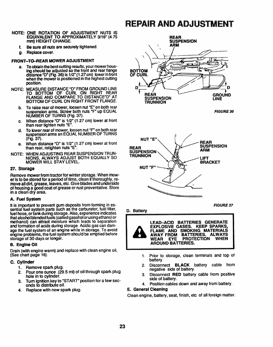 Storage, Repair and adjustment | Craftsman 917.254611 User Manual | Page 23 / 52
