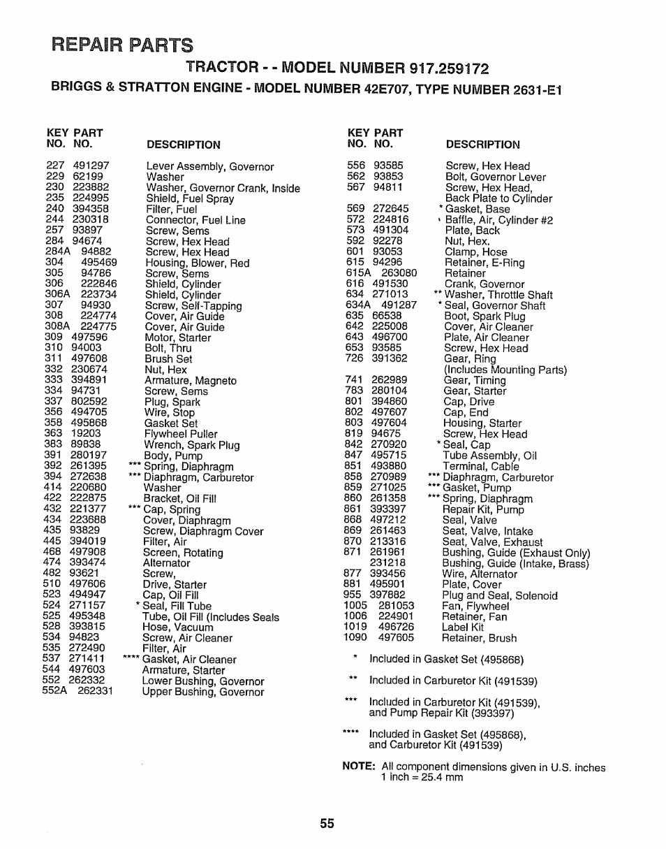 Repair parts | Craftsman 917.259172 User Manual | Page 55 / 60
