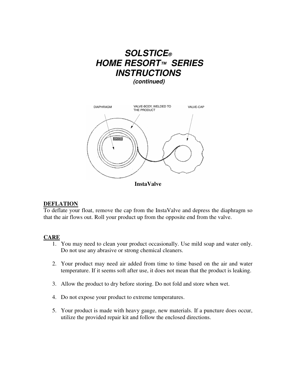 Solstice, Home resort, Series instructions | Swimline 19120 User Manual | Page 2 / 2