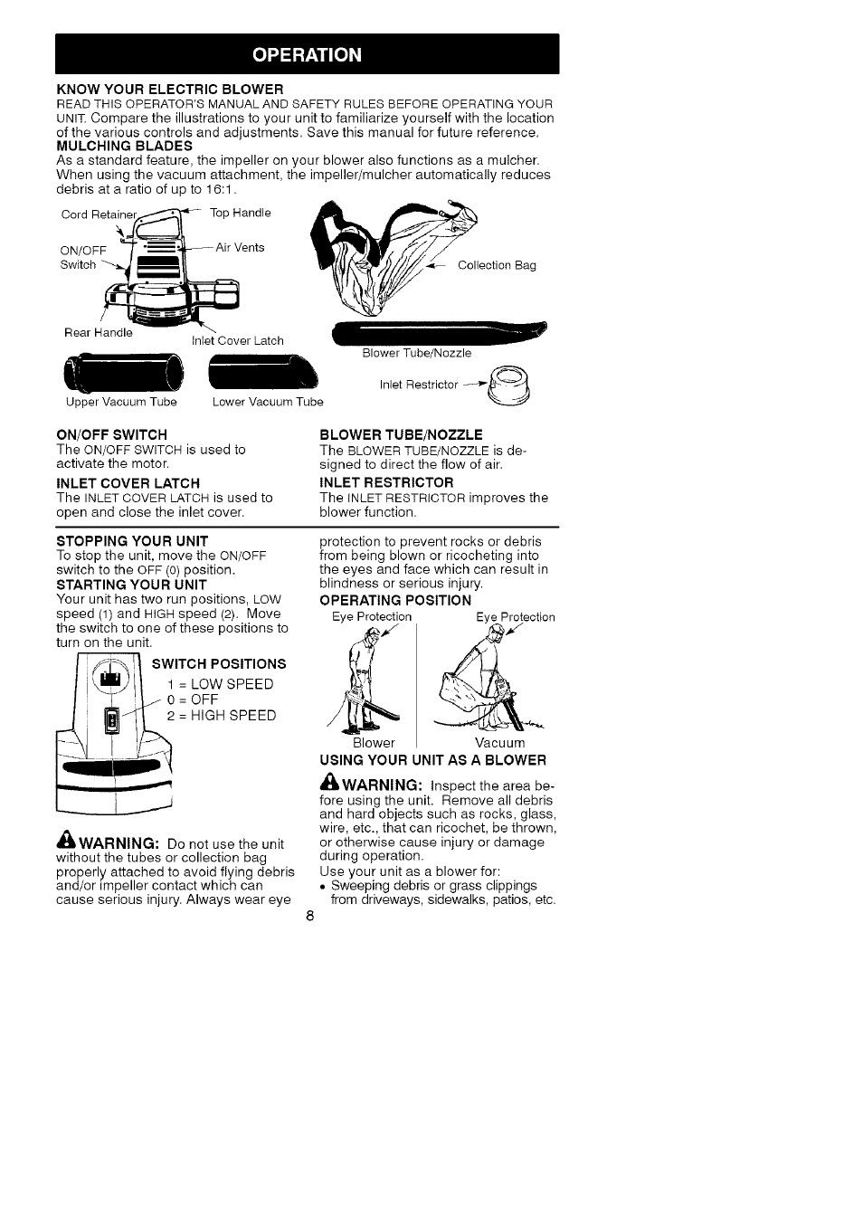 Operation | Craftsman 358.799432 User Manual | Page 8 / 10