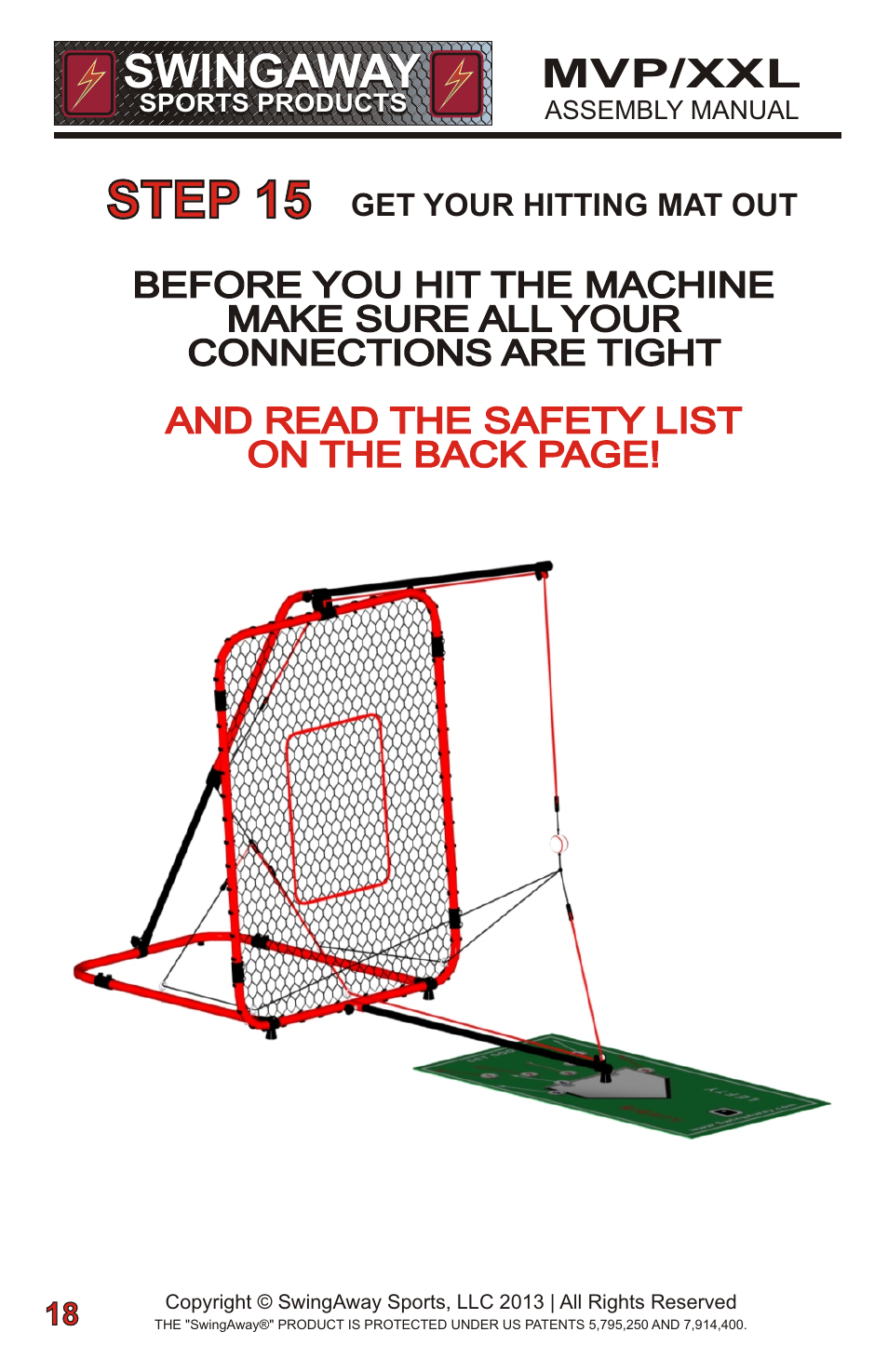Step 15, Swingaway, Mvp/xxl | SwingAway SWGSB100 User Manual | Page 20 / 24