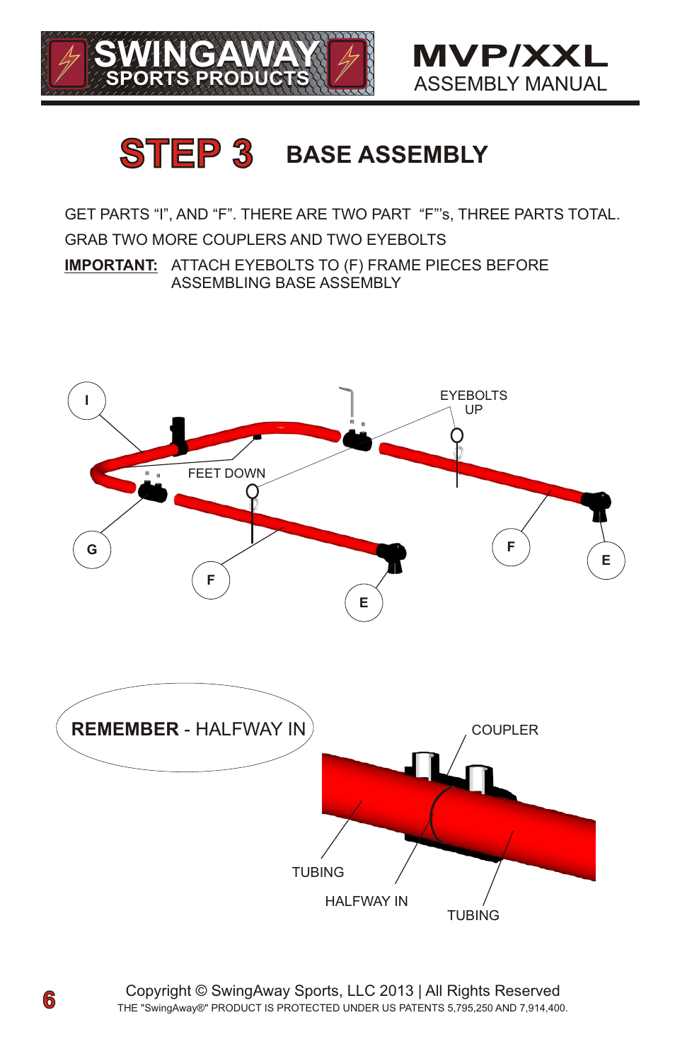 Step 3, Swingaway, Mvp/xxl | Base assembly | SwingAway SWGSB100 User Manual | Page 8 / 24