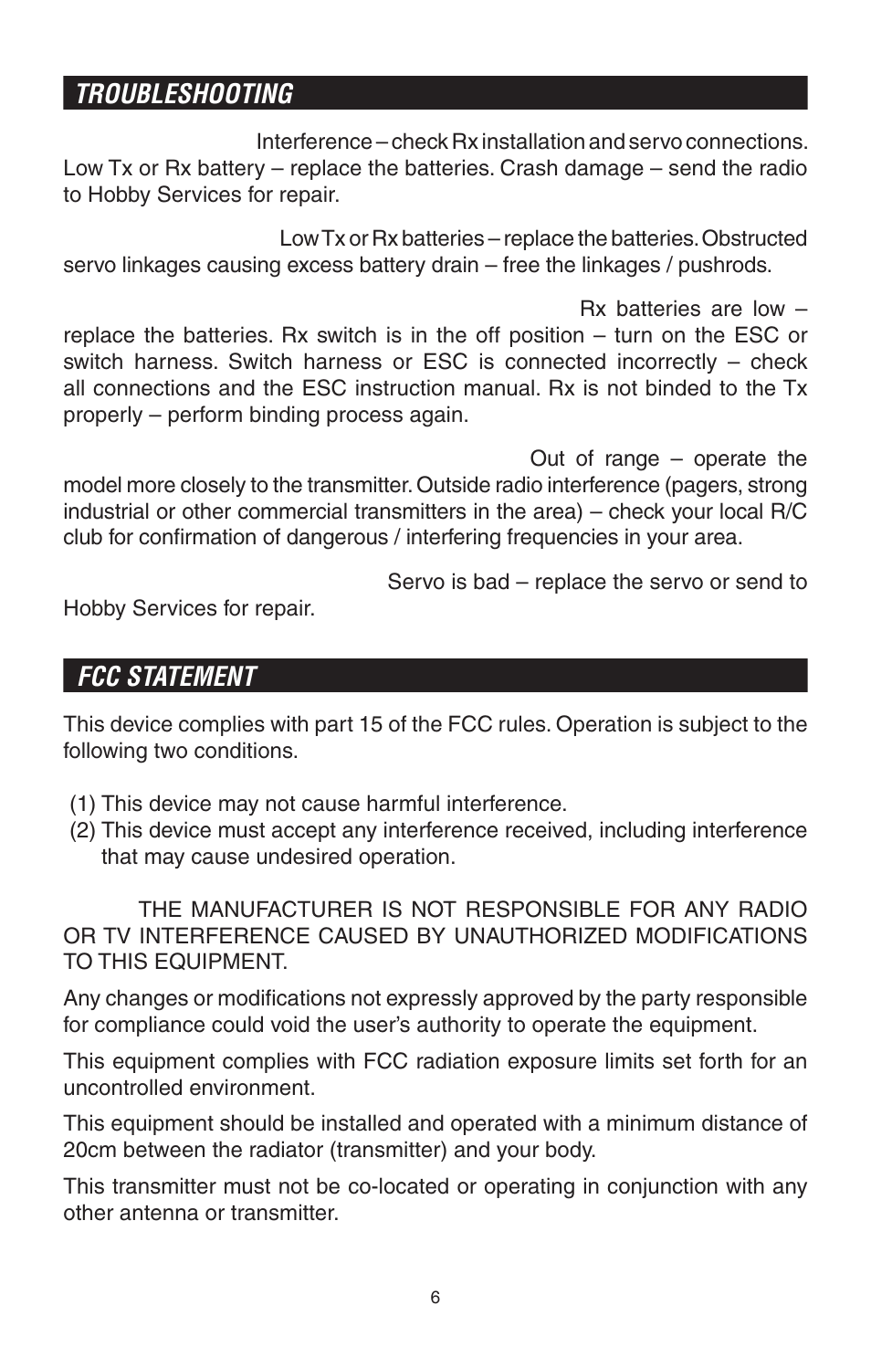 Troubleshooting, Fcc statement | Tactic TTX240 2-Ch SLT Surface User Manual | Page 6 / 8