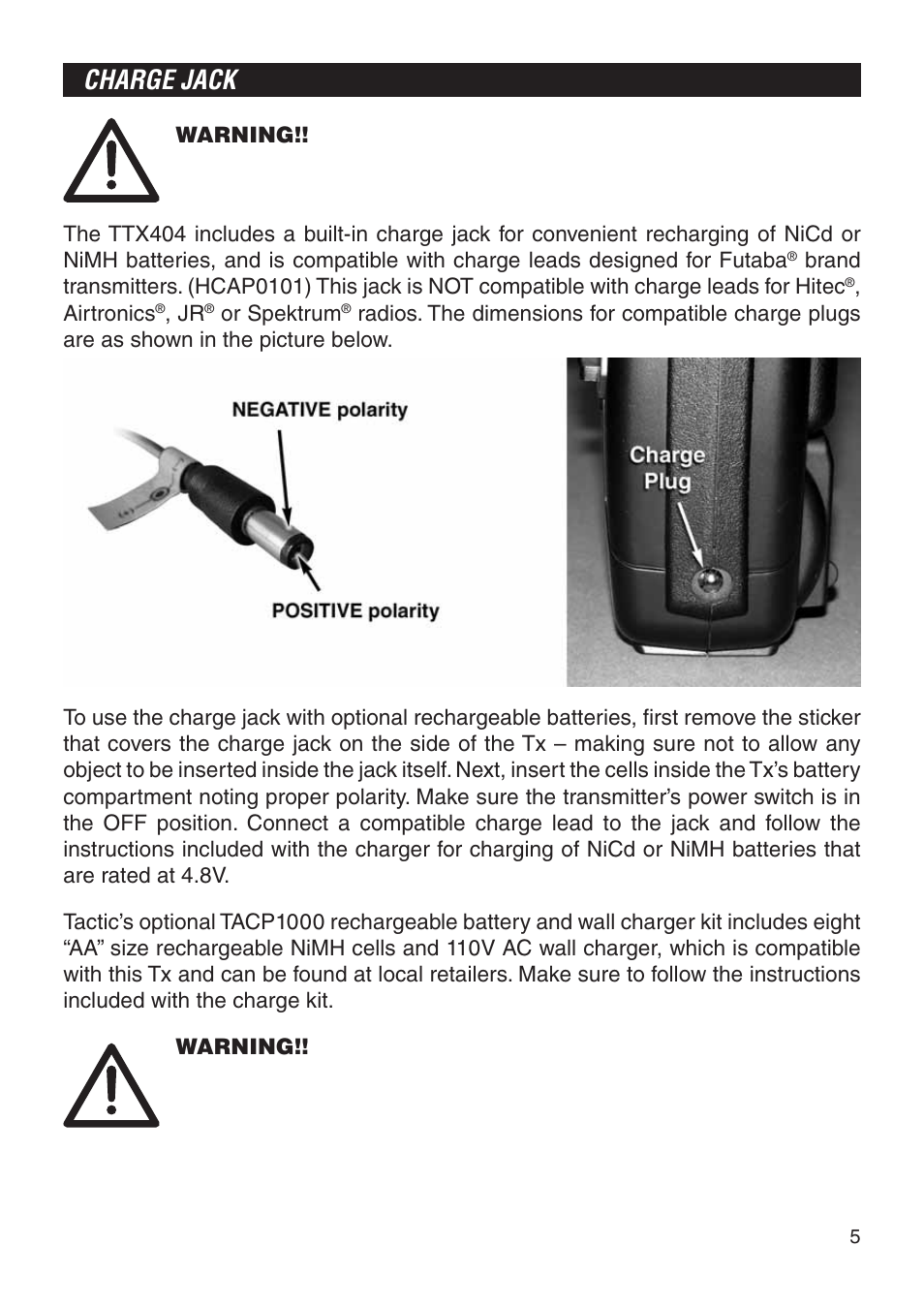 Charge jack | Tactic TTX404 4-Ch SLT User Manual | Page 5 / 20