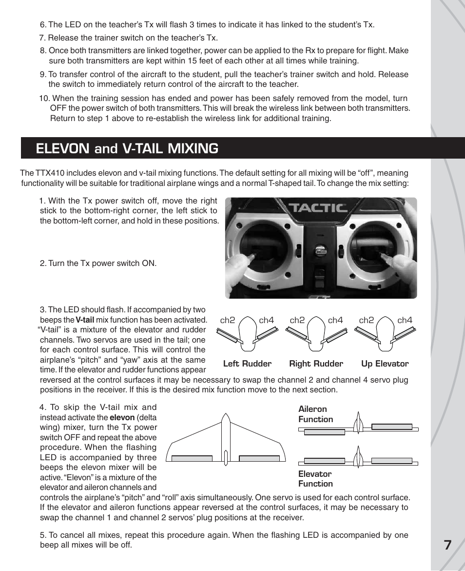 Elevon and v-tail mixing | Tactic TTX410 4-Ch SLT User Manual | Page 7 / 16