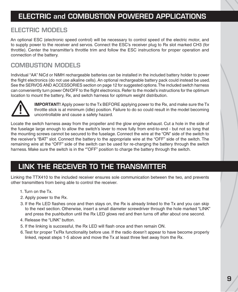 Electric models, Combustion models | Tactic TTX410 4-Ch SLT User Manual | Page 9 / 16