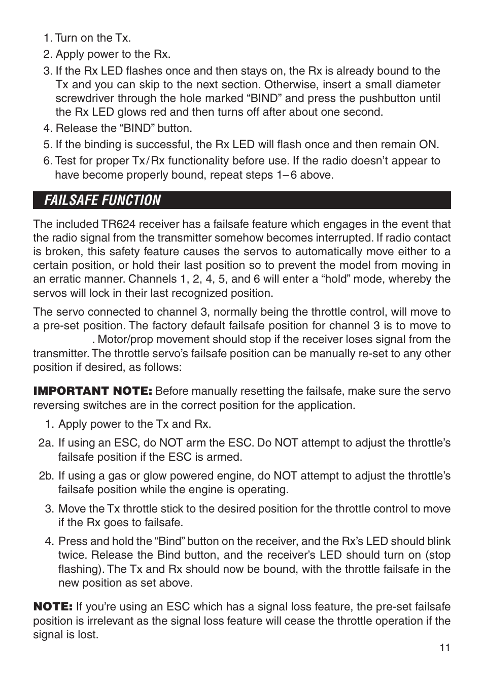 Failsafe function | Tactic TTX600 6-Ch SLT User Manual | Page 11 / 24